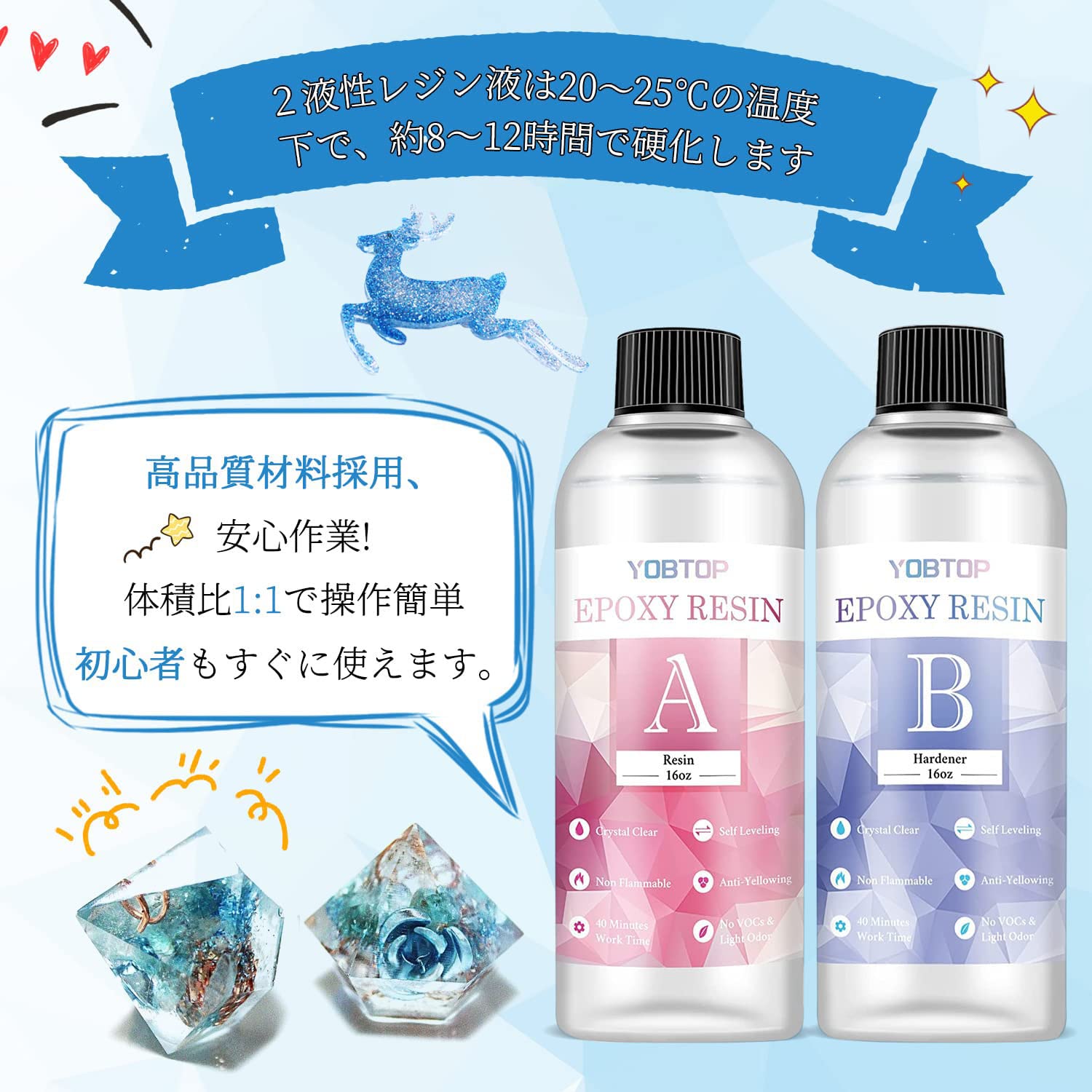エポキシ樹脂 二液性レジン液 大容量948ml/32oz 混合比率1:1 レジン